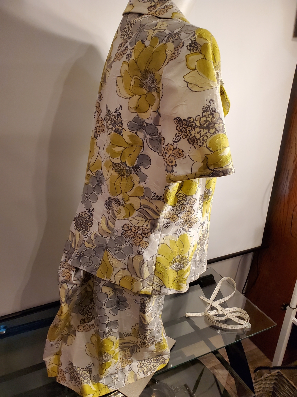 Tahari Green and Gray Floral Midi Jacket & Skirt Set - Picture 6 of 16